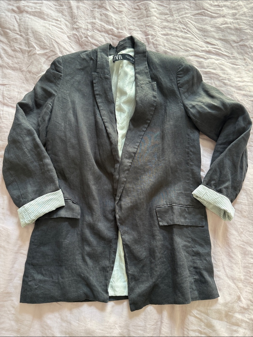 Zara woman’s oversized Dark Charcoal Linen blazer with cuffs & shoulder pads